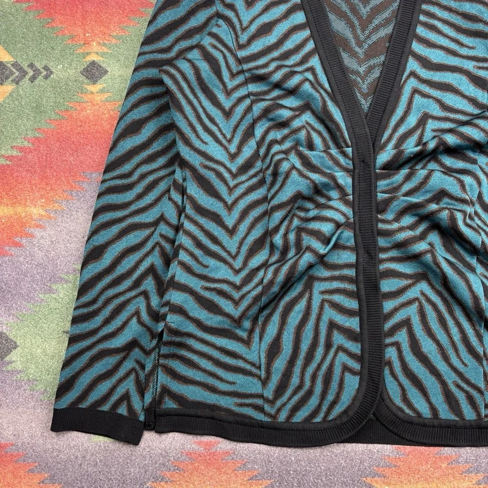 Misook Sweater Jacket Cardigan Women's Small Blue Zebra Print Striped Knit - Picture 3 of 12